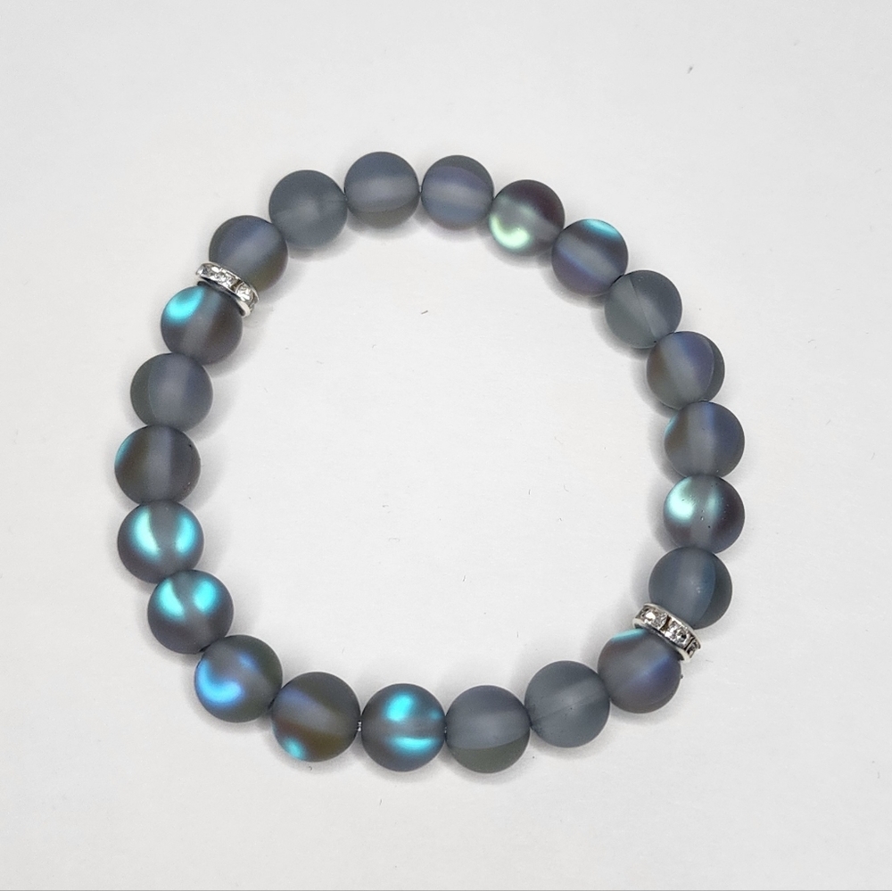 Matte Rainbow Black Mermaid beads stretch bracelet Rhinestones Design FreeSpirit - Picture 7 of 9